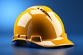 Yellow safety helmet pops against 3D rendered blue backdrop, creating impactful contrast