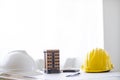 Yellow safety helmet were prepared for workers to wear before entering the construction area to prevent the danger of falling Royalty Free Stock Photo