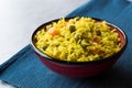 Yellow Saffron Basmati Rice with Turmeric and Vegetables Pilav or Pilaf in Bowl. Royalty Free Stock Photo