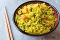 Yellow Saffron Basmati Rice with Turmeric and Vegetables Pilav or Pilaf in Bowl with Chopsticks. Royalty Free Stock Photo