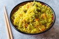 Yellow Saffron Basmati Rice with Turmeric and Vegetables Pilav or Pilaf in Bowl with Chopsticks. Royalty Free Stock Photo