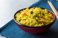 Yellow Saffron Basmati Rice with Turmeric and Vegetables Pilav or Pilaf in Bowl with Chopsticks. Royalty Free Stock Photo