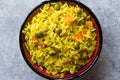 Yellow Saffron Basmati Rice with Turmeric and Vegetables Pilav or Pilaf in Bowl. Royalty Free Stock Photo