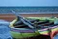 Yellow Sailing boat stranded Royalty Free Stock Photo