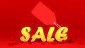 Yellow sale sign with Price tag on crack red ground. Shopping concept, 3D rendering Royalty Free Stock Photo