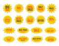 Yellow sale starburst sticker set - collcetion of stared labels and badges with best offer and discount signs.