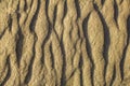 Yellow sand dunes with smooth shadows, top view. rough surface texture