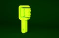 Yellow Sauna brush icon isolated on green background. Wooden brush with coarse bristles for washing in the bath. Anti