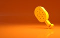 Yellow Sauna brush icon isolated on orange background. Wooden brush with coarse bristles for washing in the bath. Anti