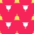 Yellow Sauna hat icon isolated seamless pattern on red background. Vector