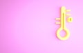 Yellow Sauna thermometer icon isolated on pink background. Sauna and bath equipment. Minimalism concept. 3d illustration