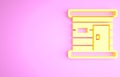 Yellow Sauna wooden bathhouse icon isolated on pink background. Heat spa relaxation therapy bath and hot steam