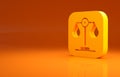 Yellow Scales of justice icon isolated on orange background. Court of law symbol. Balance scale sign. Minimalism concept Royalty Free Stock Photo