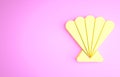 Yellow Scallop sea shell icon isolated on pink background. Seashell sign. Minimalism concept. 3d illustration 3D render