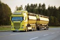 Yellow Scania R580 Tank Truck on the Road in Evening Royalty Free Stock Photo