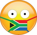 Yellow scared emoji in South African medical mask protecting from SARS, coronavirus, bird flu and other viruses, germs and