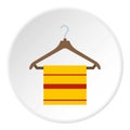 Yellow scarf on wooden coat hanger icon circle Royalty Free Stock Photo