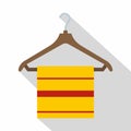 Yellow scarf on wooden coat hanger icon flat style Royalty Free Stock Photo