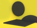 Yellow scene corner wall-floor black geometric shape circle square minimal yellow abstract background 3d render