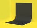 Yellow scene corner wall-floor black paper curve-blank flat shape curve minimal yellow abstract background 3d render