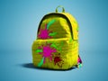 Yellow school bag backpack with spots right view 3d render on bl Royalty Free Stock Photo