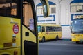 Yellow school bus in Abu Dhabi, United Arab Emirates, Dubai, Emirates, Gulf, Middle east. Awareness signs and symbol was written