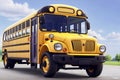 A yellow school bus on a bright sunny day