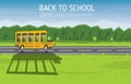 Yellow School Bus Driving Along Country Road. Royalty Free Stock Photo