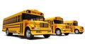Yellow school bus fleet isolated on white Royalty Free Stock Photo