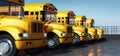 Yellow school bus fleet on parking Royalty Free Stock Photo