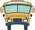 Yellow school bus of front projection with curved roof. Royalty Free Stock Photo