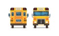 Yellow school bus front rear view pupils transport concept on white background flat horizontal Royalty Free Stock Photo