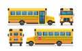 Yellow school bus front side rear view pupils transport concept on white background flat horizontal Royalty Free Stock Photo