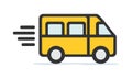 Yellow School Bus Icon, Minivan Icon In Motion. Vector Illustration Of A Mini Bus, Kombi Or Taxi. Urban Passenger Vehicle Icon.