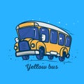 Yellow School Bus In Motion In Cartoon Style As A Sticker.