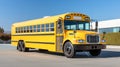 Yellow School Bus parked near school.