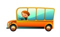 Yellow school bus. Passenger transport. Cartoon style illustration. Cute childish. Isolated on white background. Vector Royalty Free Stock Photo