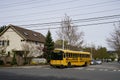 Yellow school bus in Seattle neighborhood