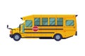 Yellow School Bus, Side View, Back to School Concept, Retro Transportation Vehicle Flat Style Vector Illustration Royalty Free Stock Photo