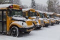 Yellow School Buses Parked in the Snow