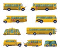 Yellow School Buses Set, Students Transportation Modern and Vintage Vehicles Flat Vector Illustration Isolated on White Royalty Free Stock Photo