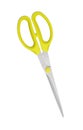 Yellow scissors on fabric isolated on white Royalty Free Stock Photo