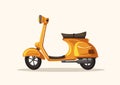 Yellow scooter. Retro bike. Vector cartoon illustration. Food service