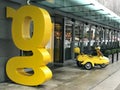 Yellow Scooter and Sidecar in Downtown Buildings in Vancouver, British Columbia