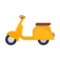 Yellow scooter vector illustration side view flat icon bike design. Transport isolated sport person motor speed. City cycle
