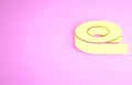 Yellow Scotch tape icon isolated on pink background. Insulating tape. Minimalism concept. 3d illustration 3D render