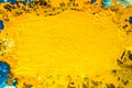 Yellow scratched dry paint abstract background