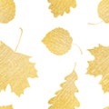Yellow scribble leaves seamless pattern. Royalty Free Stock Photo