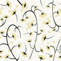 Yellow seamless flowers pattern on patchwork floral lace background. - Illustration.