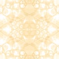 Yellow seamless pattern. Amazing delicate soap bubbles. Lace hand drawn textile ornament. Kaleidosco